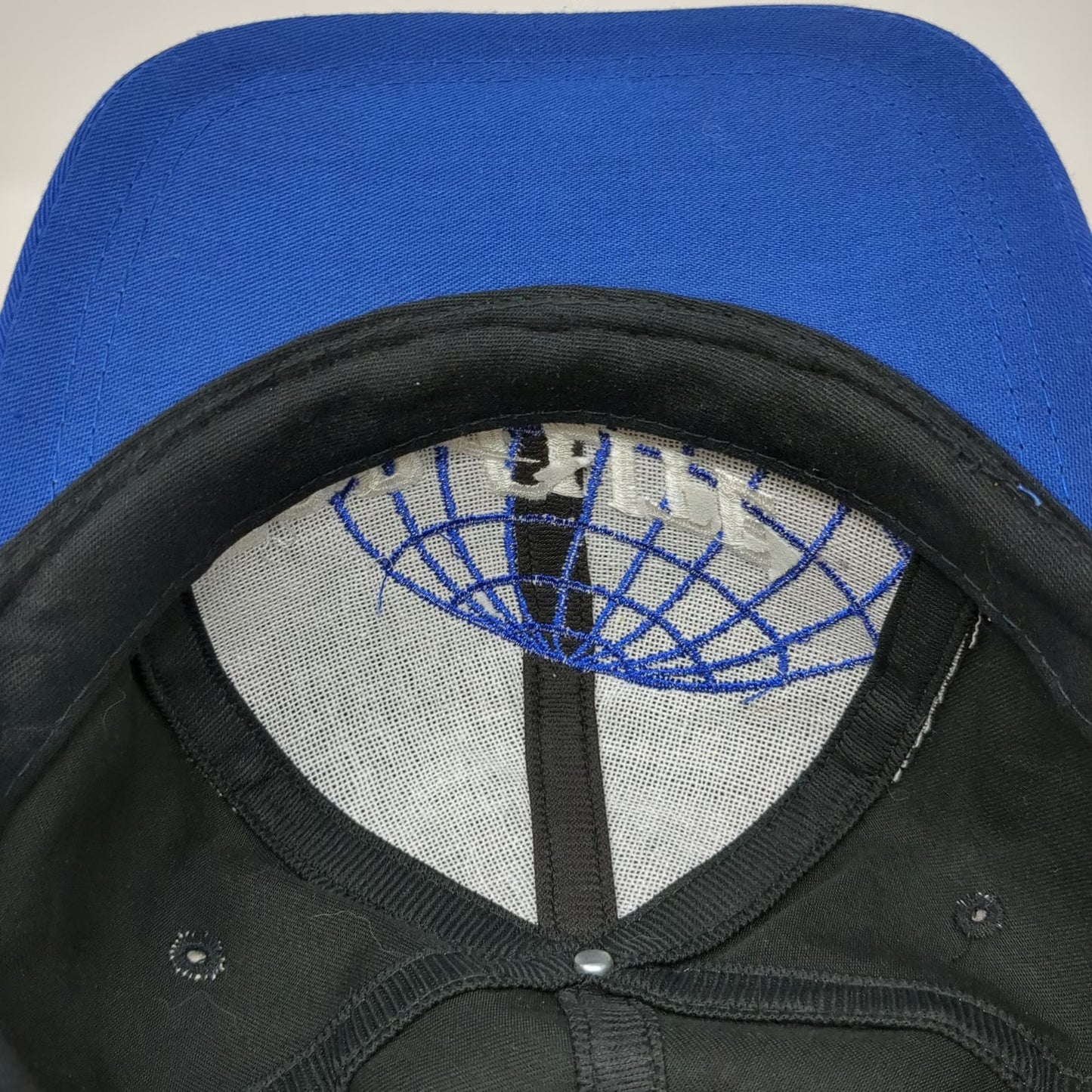 Top-Flite Baseball Cap Black Blue One Size Embroidered Globe Leather Strap Hat