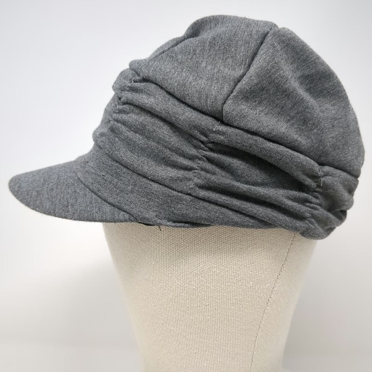 Army Cap Gray One Size Ruched Gathered Jersey Knit Fitted Soft Lightweight Hat