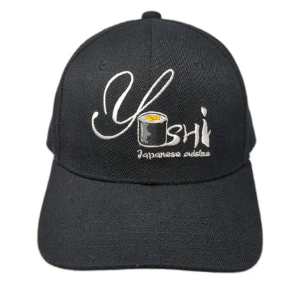Yoshi Japanese Cuisine Sushi Black Baseball Cap One Size Slideback Graphic Hat