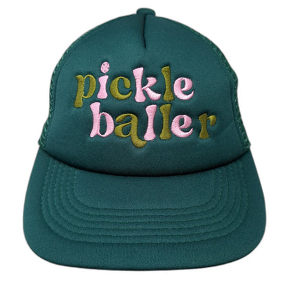 The Darling Effect Pickle Baller Trucker Hat Green One Size Mesh Snapback Retro