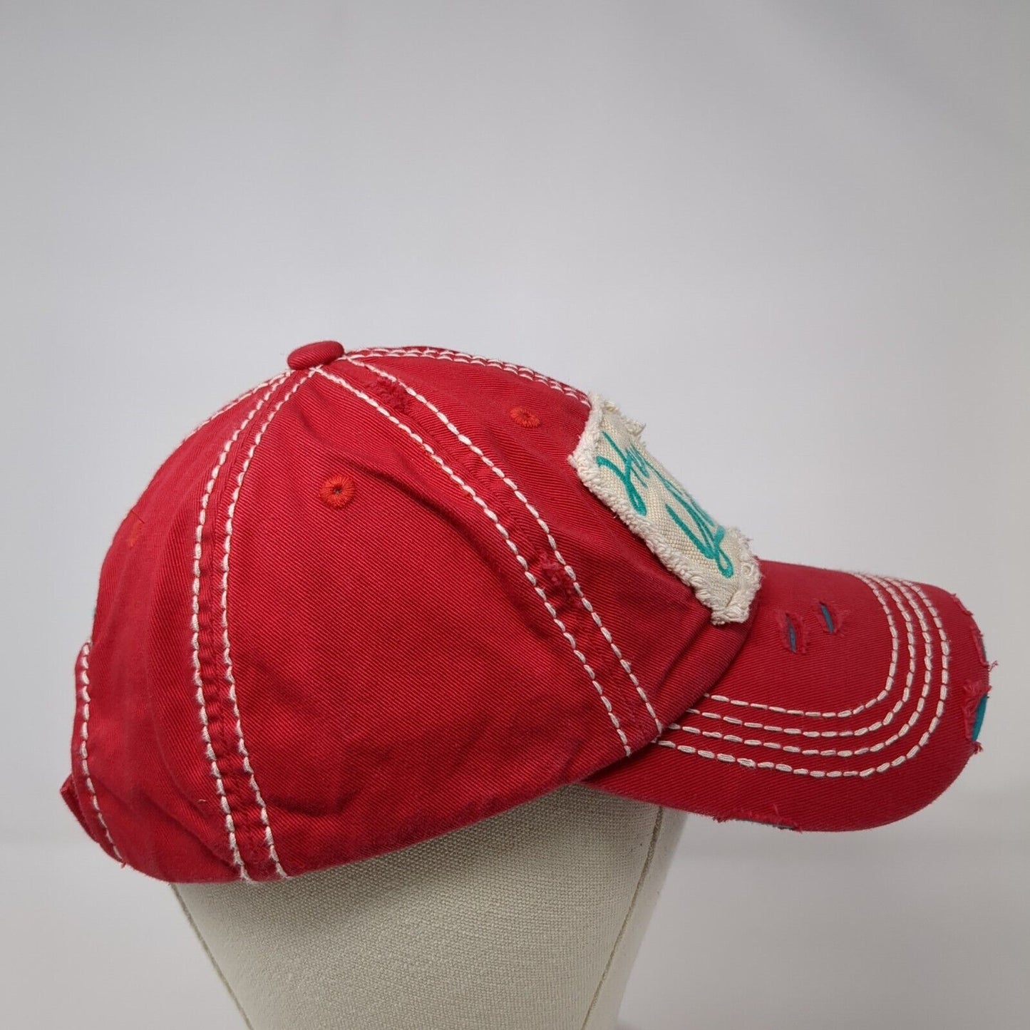 Hey Y'All Strapback Hat Red One Size Adjustable Embroidered Distressed Cotton