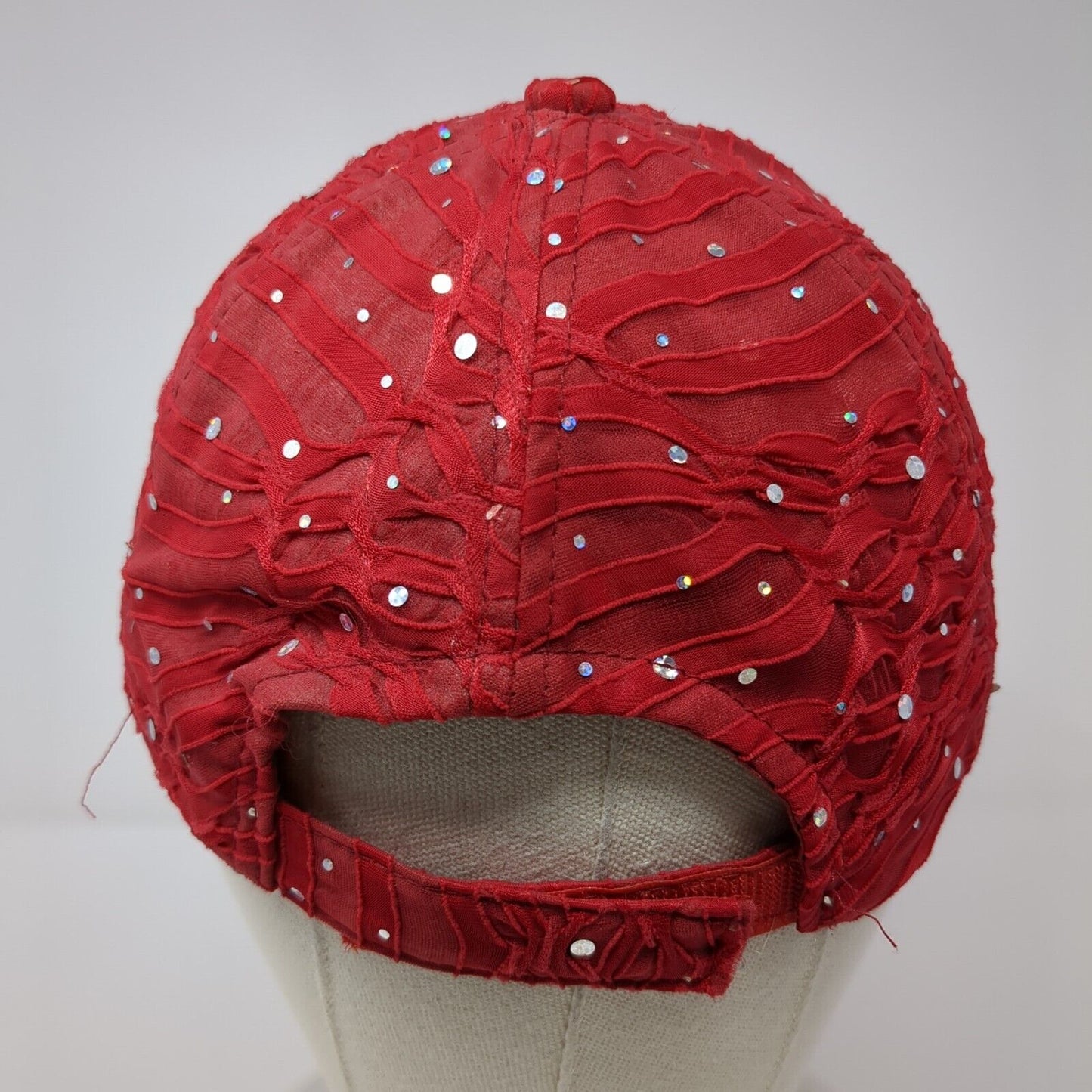 Glitter Sequin Strapback Hat Red One Size Adjustable Vented Holes 6 Panel