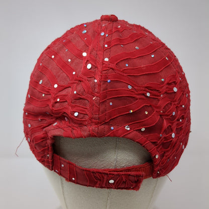 Glitter Sequin Strapback Hat Red One Size Adjustable Vented Holes 6 Panel