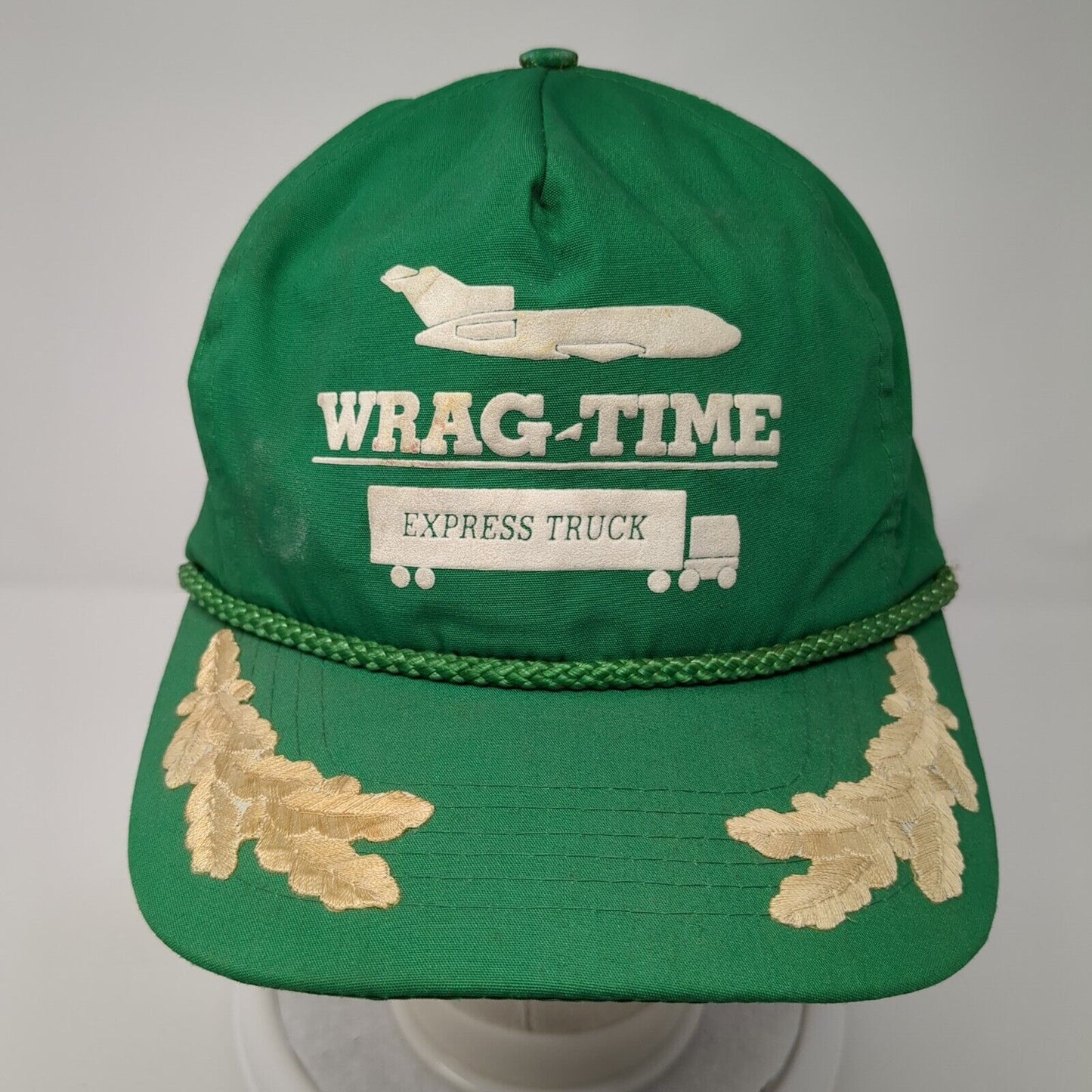Wrag-Time Express Truck Slideback Hat Green OS Adjustable Embroidered Rope Otto