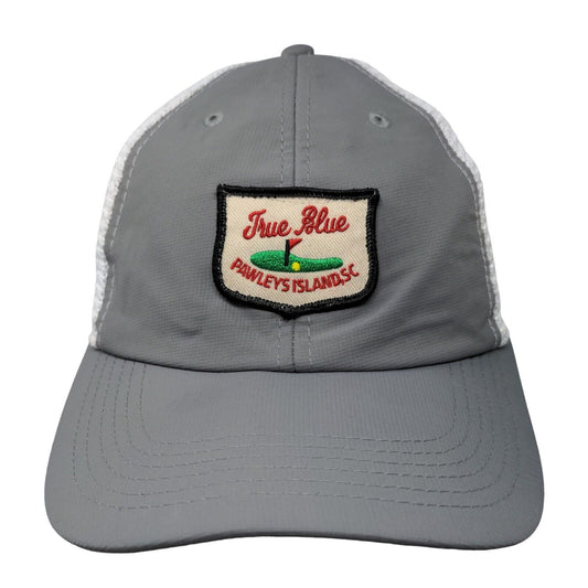 True Blue Pawley's Island Snapback Trucker Hat Gray OSFA Embroidered Mesh Back