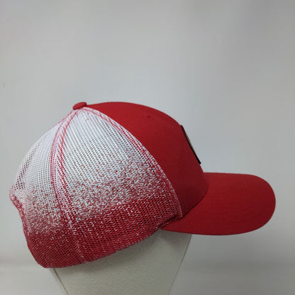 Richardson Snapback Mesh Back Trucker Hat Red One Size Leather Patch