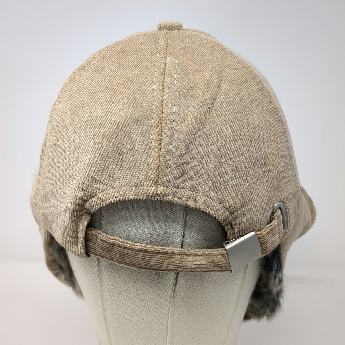 Beige Trapper Cap One Size Hat Ear Flaps Corduroy Harvard Western Treeway