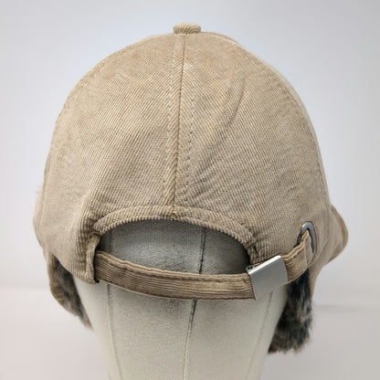 Beige Trapper Cap One Size Hat Ear Flaps Corduroy Harvard Western Treeway