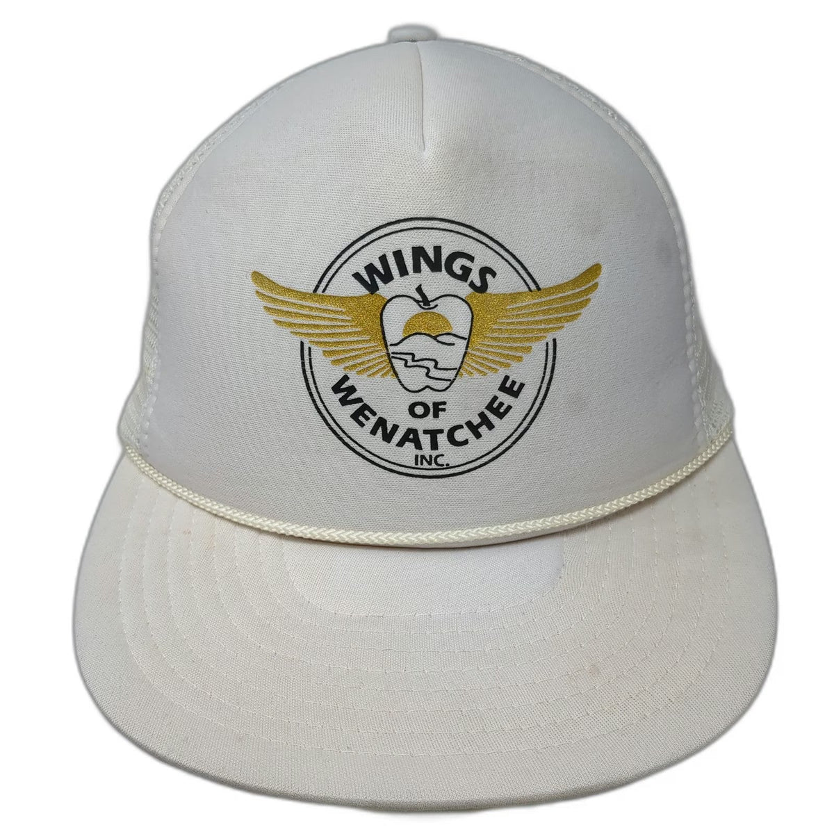 Nissin Trucker Hat White One Size Wings of Wenatchee Apple Logo Snapback Rope