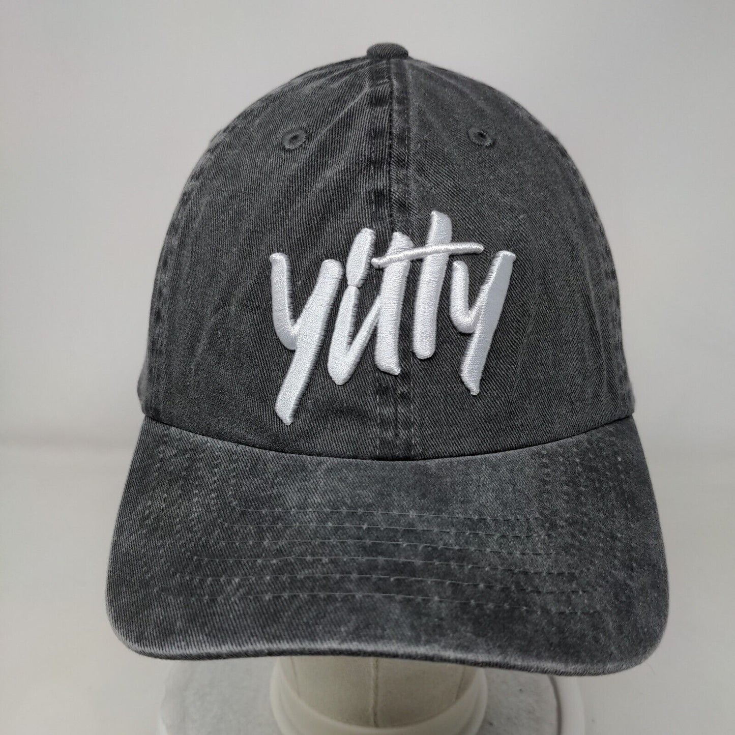 Yitty Ponytail Strapback Hat Gray One Size Stretch Embroidered Vented Holes