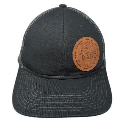 Port Authority Trucker Hat Black One Size Leather Patch Mountain Idaho Snapback