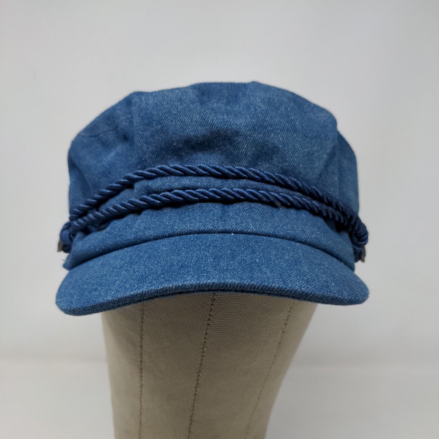 Time & Tru Women's Denim Cap Hat Blue Size OS Metal Button Logo Ropes