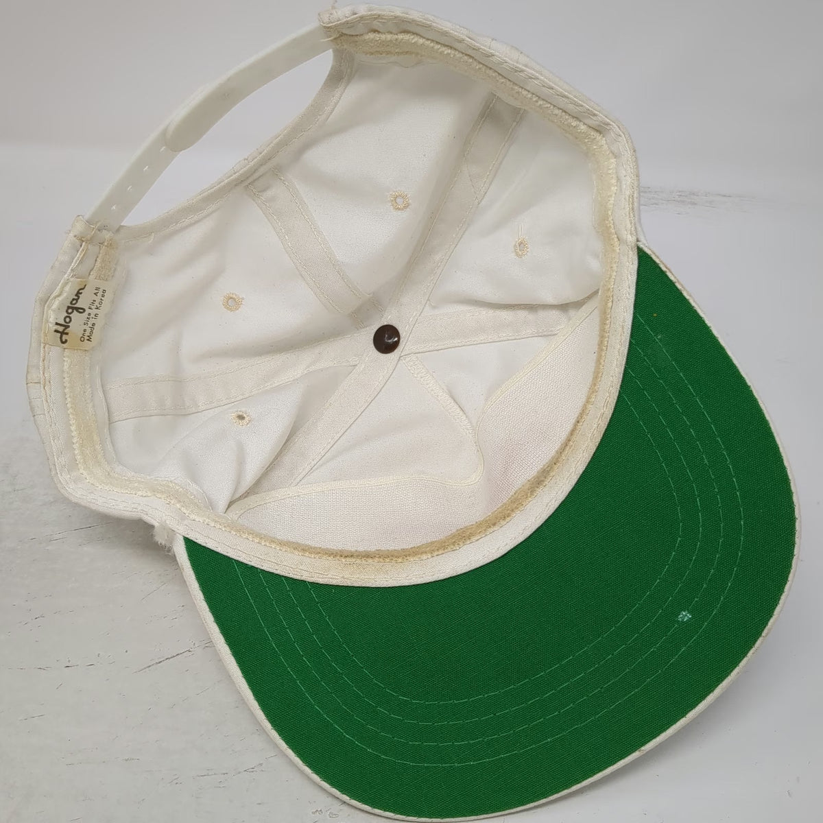 Hogan 5 Panel White One Size Snapback Green Underbrim Script Logo Hat