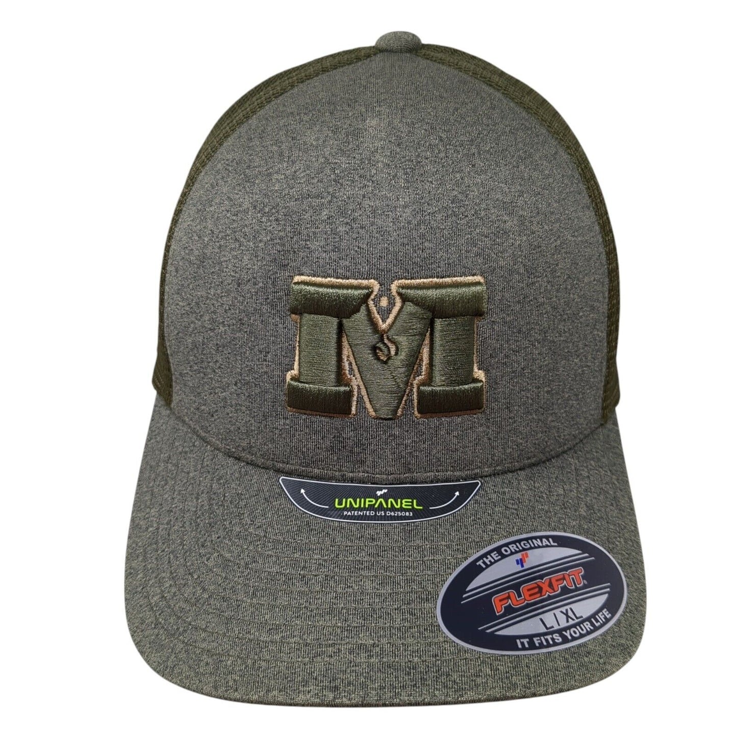 Mountain Fitted Trucker Hat Green L/XLFlexfit Unipanel Mesh Back Yupoong