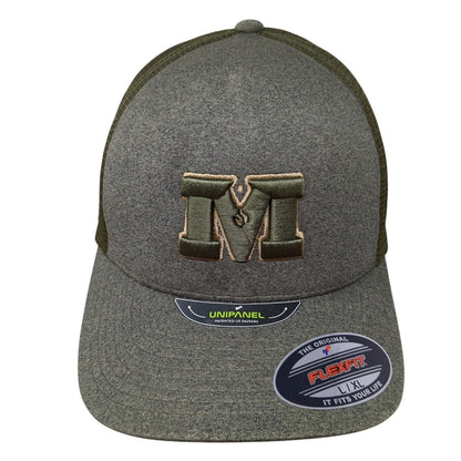 Mountain Fitted Trucker Hat Green L/XLFlexfit Unipanel Mesh Back Yupoong