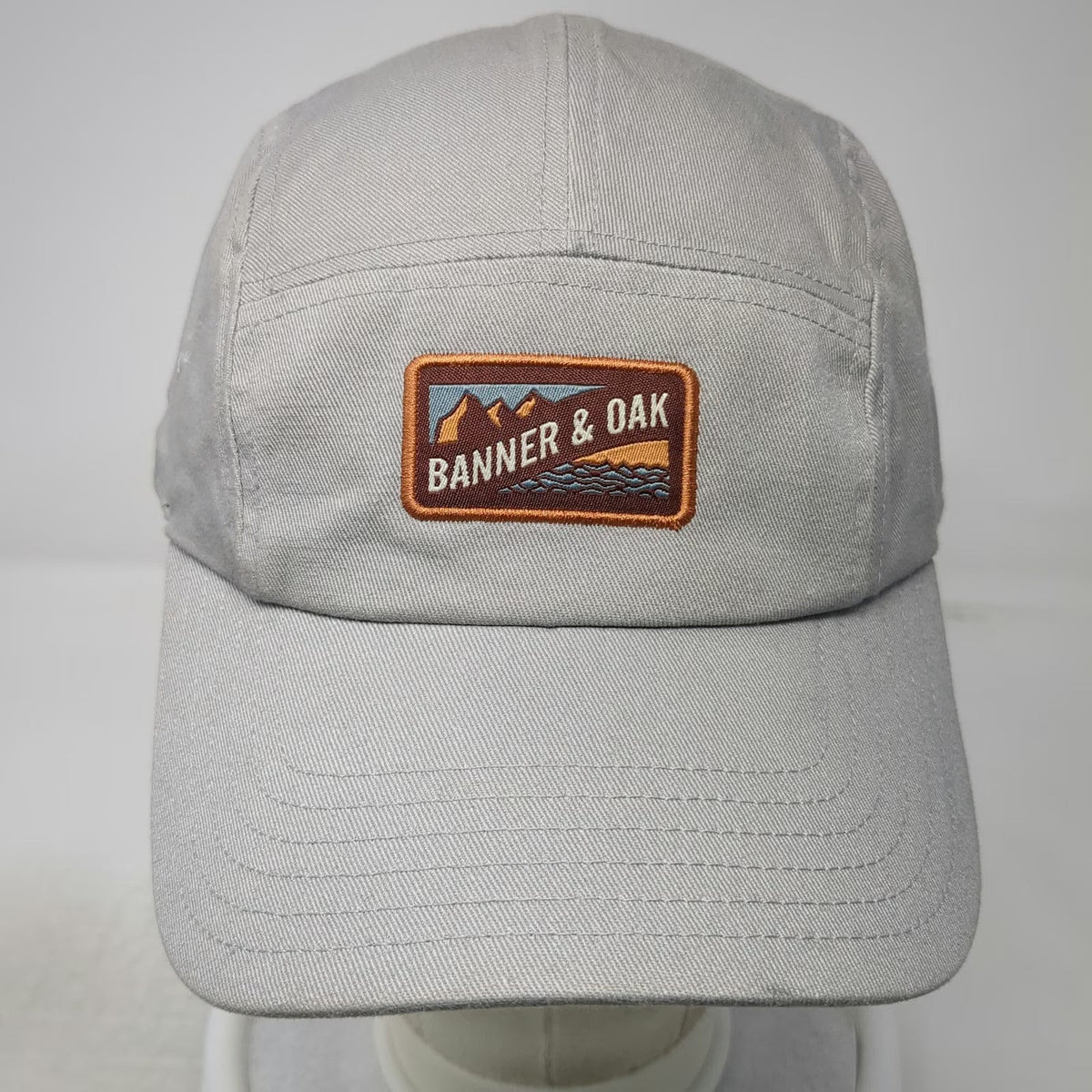 Banner & Oak 5 Panel Gray One Size Hat Mountain Graphic Slideback Patch Twill