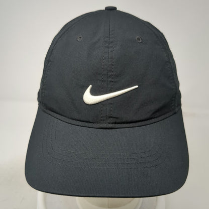 Nike Baseball Cap Black OS Strapback Swoosh Logo Polyester Golf Hat Embroidered
