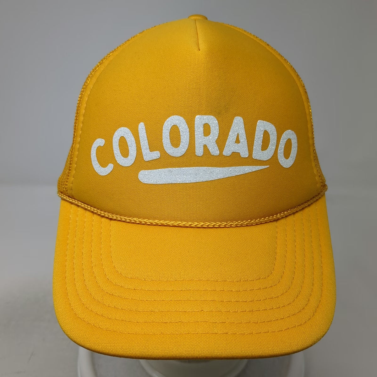 Otto Colorado Trucker Hat Yellow One Size Snapback Glitter Graphic Foam Mesh