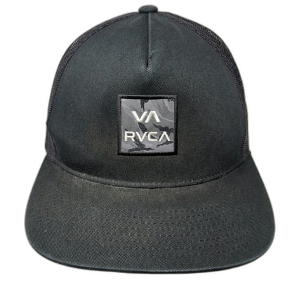 RVCA Trucker Hat Black One Size Mesh Back Camo Patch Logo Snapback Curved Brim