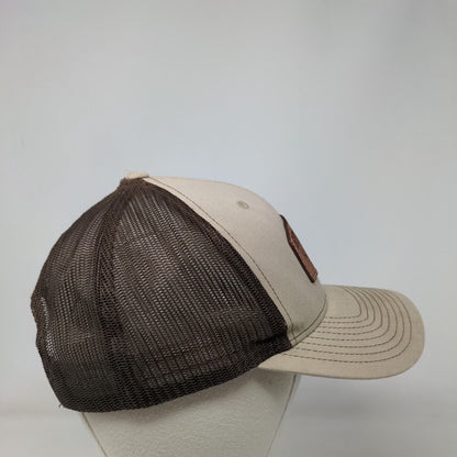 607 Sports Snapback Mesh Back Trucker Hat Tan One Size Leather Patch
