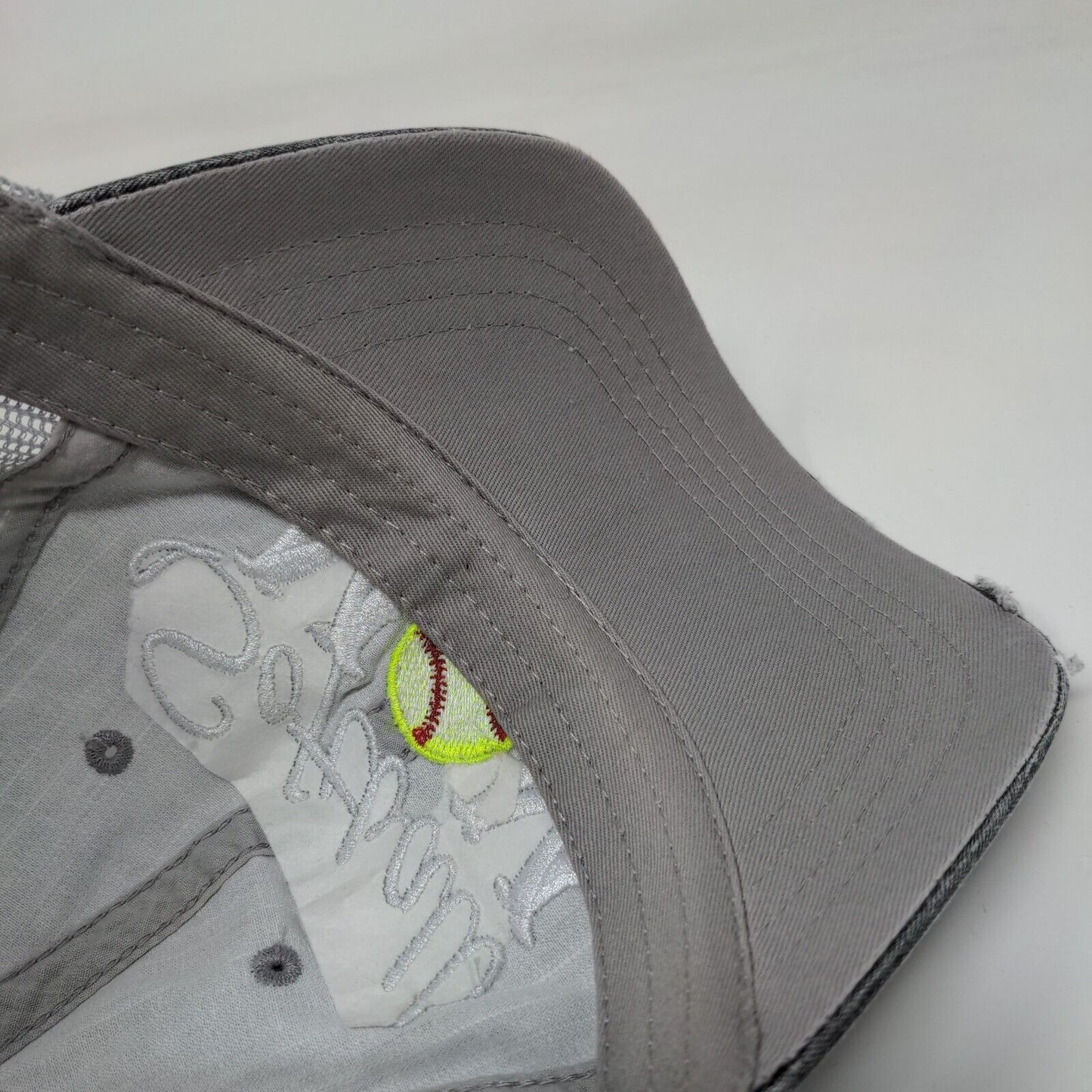 Softball Mom Strapback Trucker Hat Gray OSFA Adjustable Mesh Back Distressed