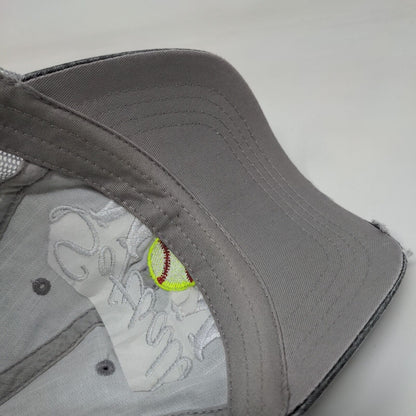 Softball Mom Strapback Trucker Hat Gray OSFA Adjustable Mesh Back Distressed