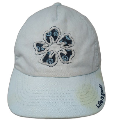 Life is Good Baseball Cap Blue One Size Flower Floral Graphic Slideback Hat