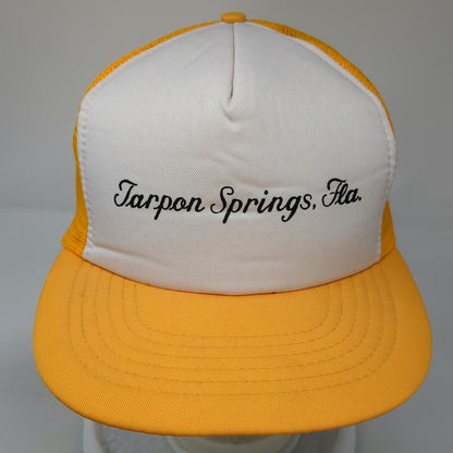 Marsco Trucker Hat Yellow OSFM Tarpon Springs Fla Script Mesh Snapback Florida