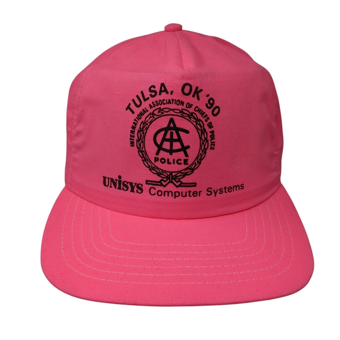 Tulsa OK '90 Police Snapback Hat Pink M/L Unysis Computer Systems