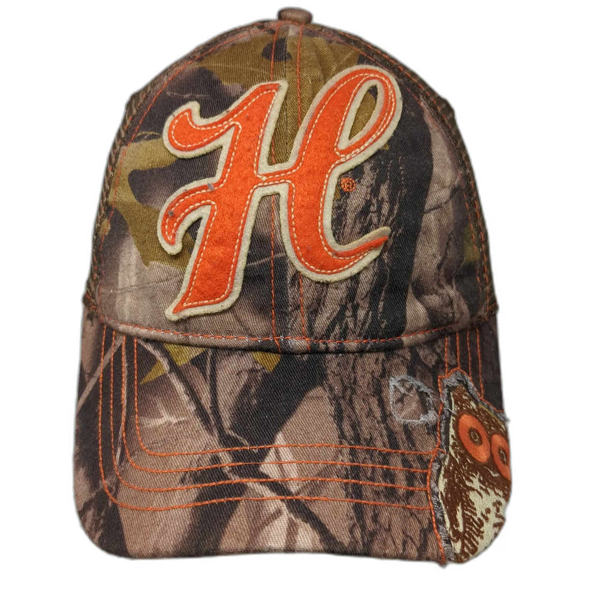 Hooters Trucker Hat Brown Orange One Size Camo Snapback Mesh Owl Letter H