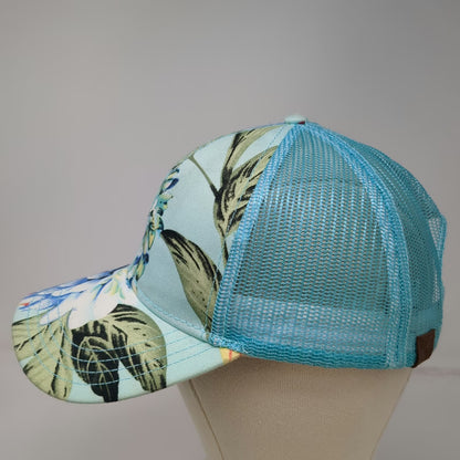 C.C Baseball Cap Blue One Size Mesh Back Strapback Floral Flower Print Hat