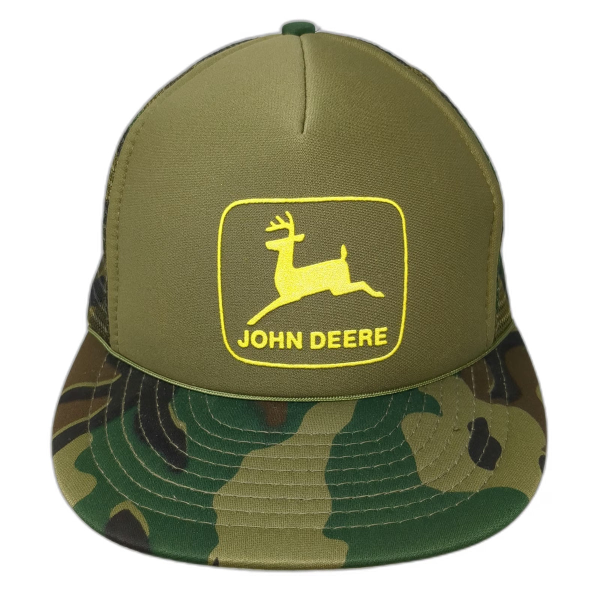 Cameo John Deere Trucker Hat Green Camo Mesh Back Snapback Flat Brim Vintage