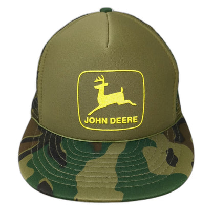 Cameo John Deere Trucker Hat Green Camo Mesh Back Snapback Flat Brim Vintage