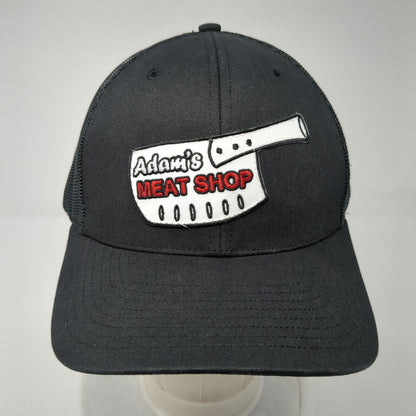Adam's Meat Shop Patch Snapback Trucker Hat Black One Size Mesh Back