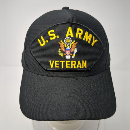 US Army Veteran Snapback Hat Black One Size Adjustable Embroidered Eagle Crest