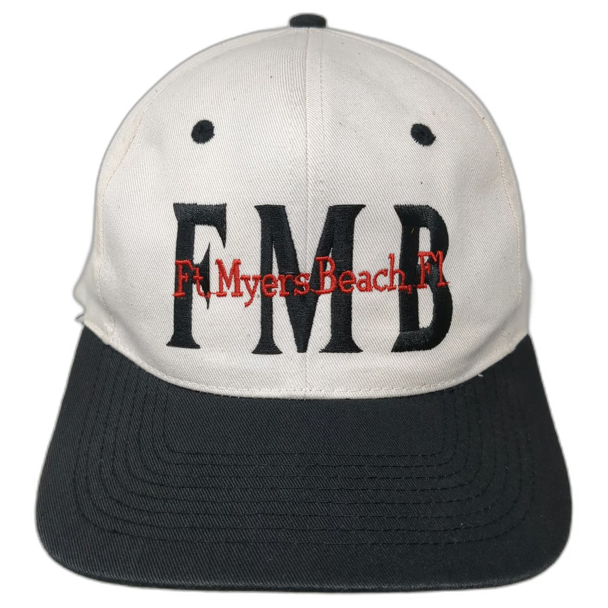Snapback White Black One Size Green Underbrim Ft Myers Beach FL FMB Logo Hat