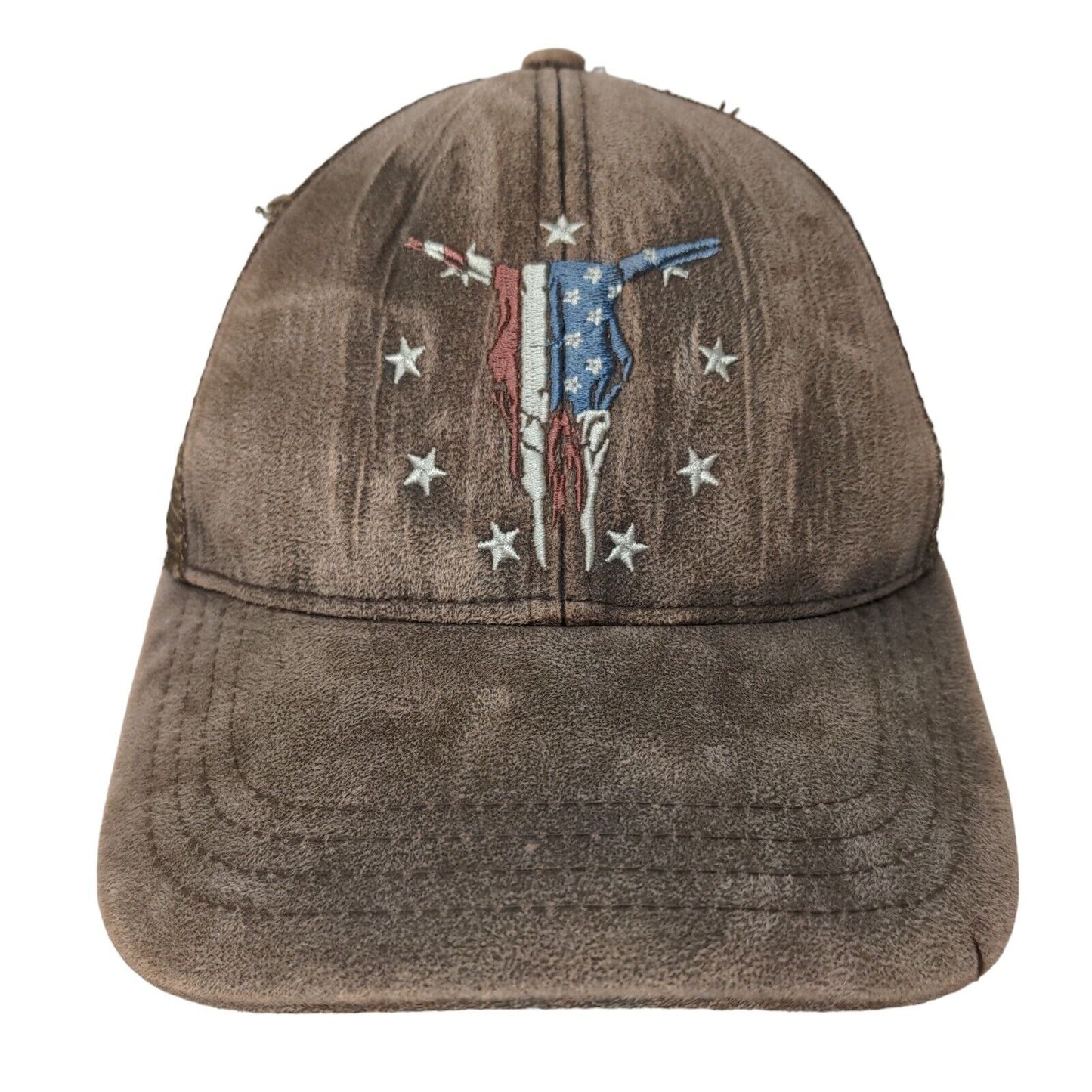 Steer Skull USA Flag Snapback Mesh Back Trucker Hat Brown OSFM Cody James