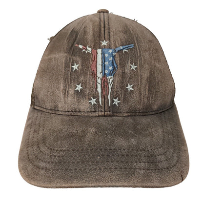 Steer Skull USA Flag Snapback Mesh Back Trucker Hat Brown OSFM Cody James
