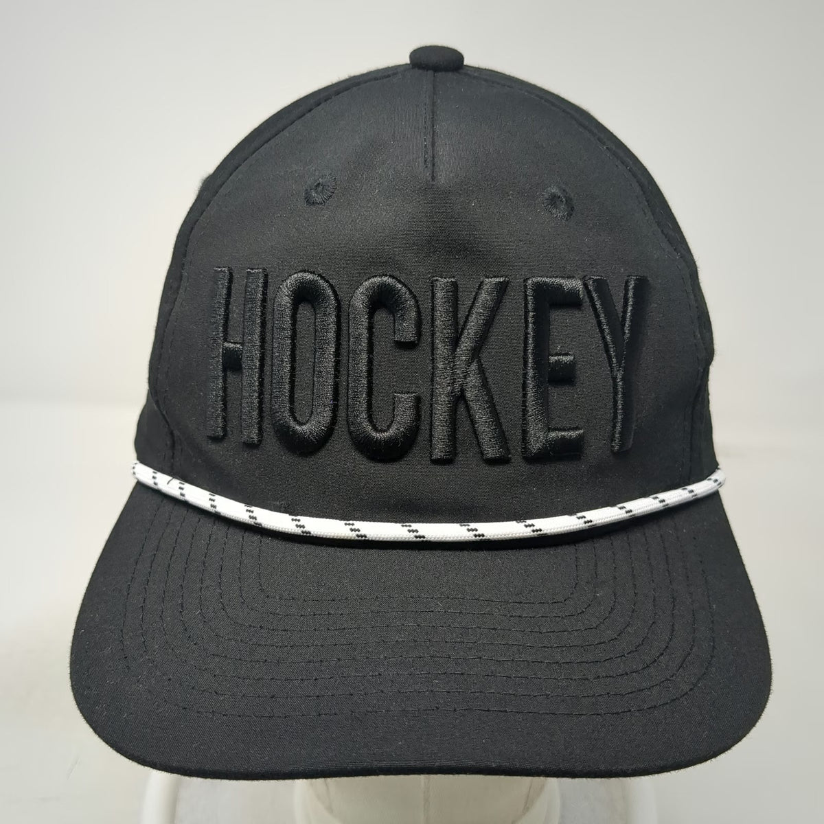 ChalkTalk Sports 5 Panel Black One Size Hockey Rope Snapback Hat 3D Embroidered