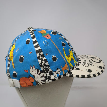 Kathy Davis Designs Baseball Cap Blue White One Size Cats Checkerboard Hat