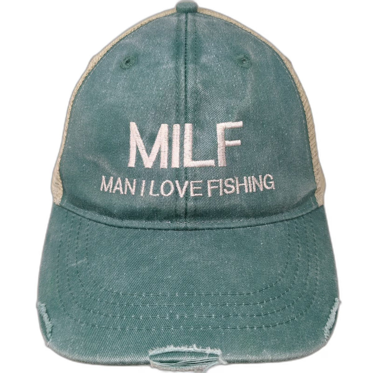 Adams Trucker Hat Green One Size MILF Man I Love Fishing Mesh Back Snapback