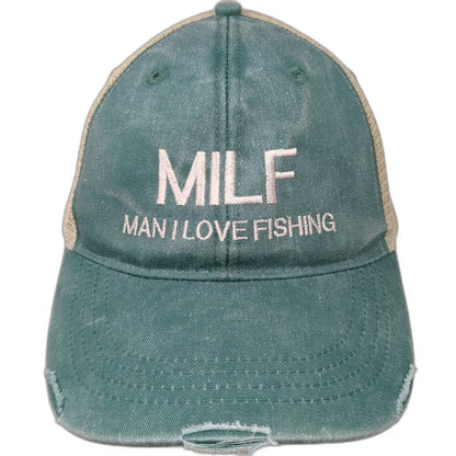 Adams Trucker Hat Green One Size MILF Man I Love Fishing Mesh Back Snapback