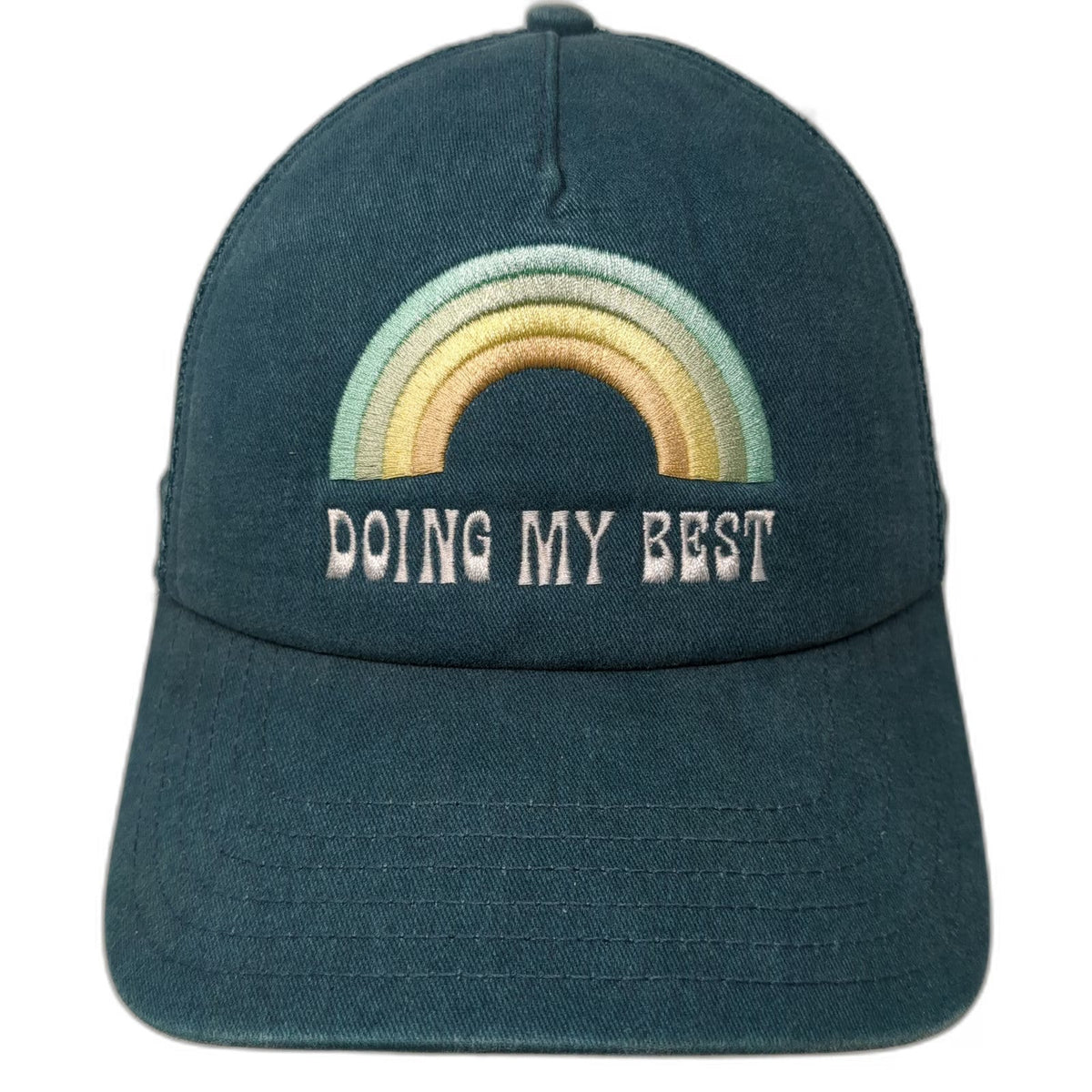 Mighty Fine Trucker Hat Blue One Size Rainbow Doing My Best Mesh Back Snapback