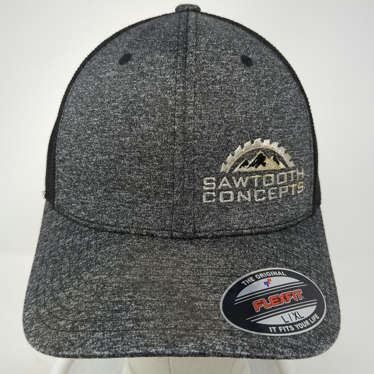 Port Authority Baseball Cap Gray XL Fitted Sawtooth Concepts Mesh Back Logo Hat