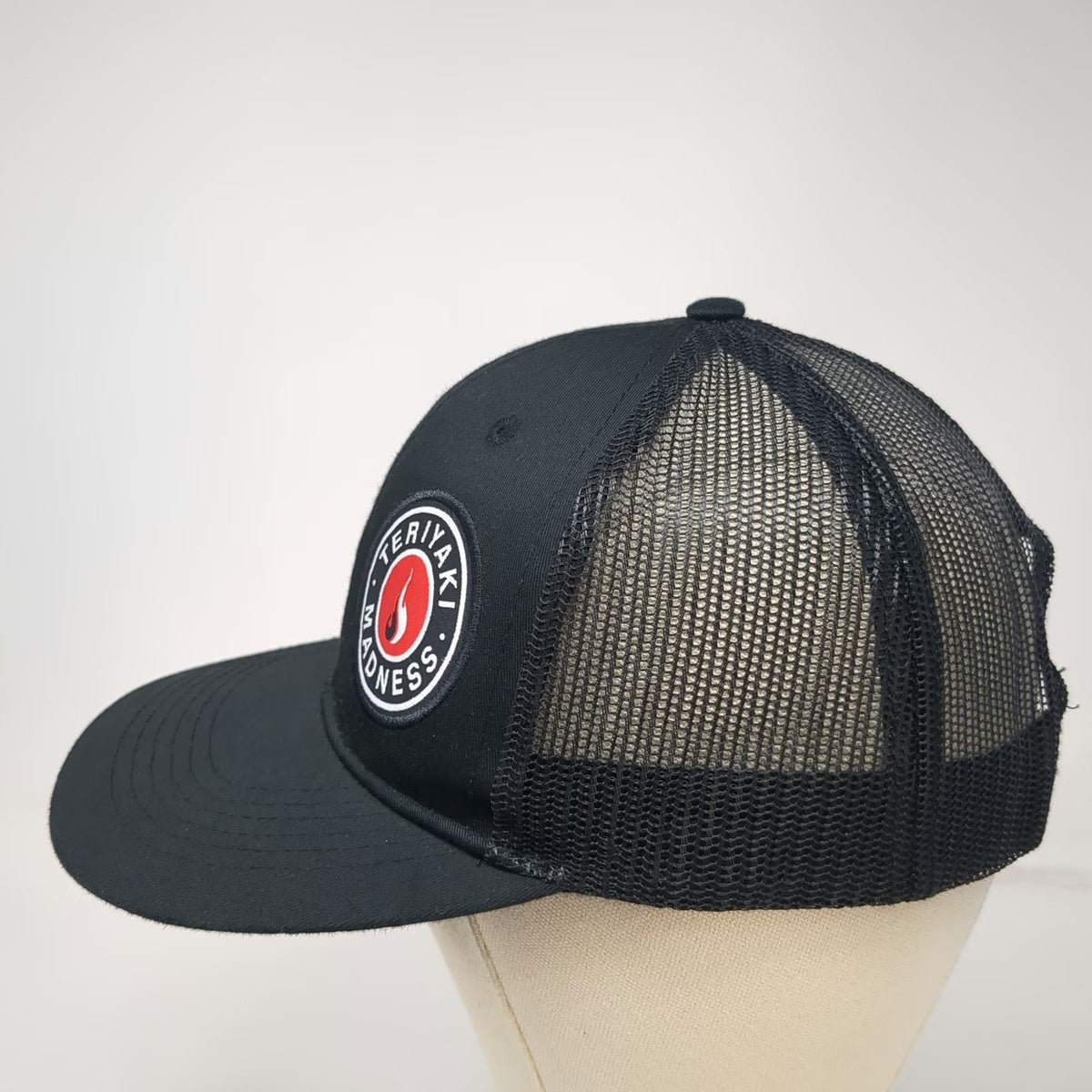 Trucker Hat Black One Size Teriyaki Madness Logo Patch Mesh Back Snapback