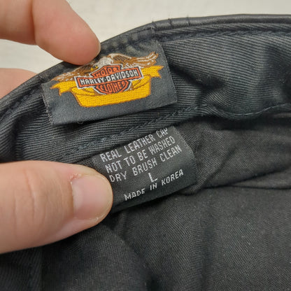 Harley-Davidson Newsboy Cap Black L Leather 100th Anniversary Metal Badge Hat