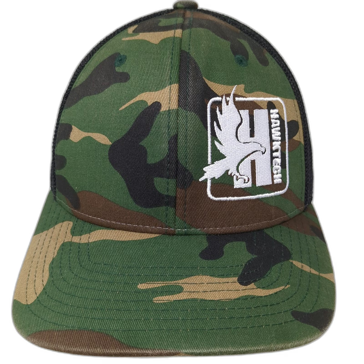 Richardson Baseball Cap Green Black XL Hawktech Logo Patch Camo Mesh Flexfit Hat