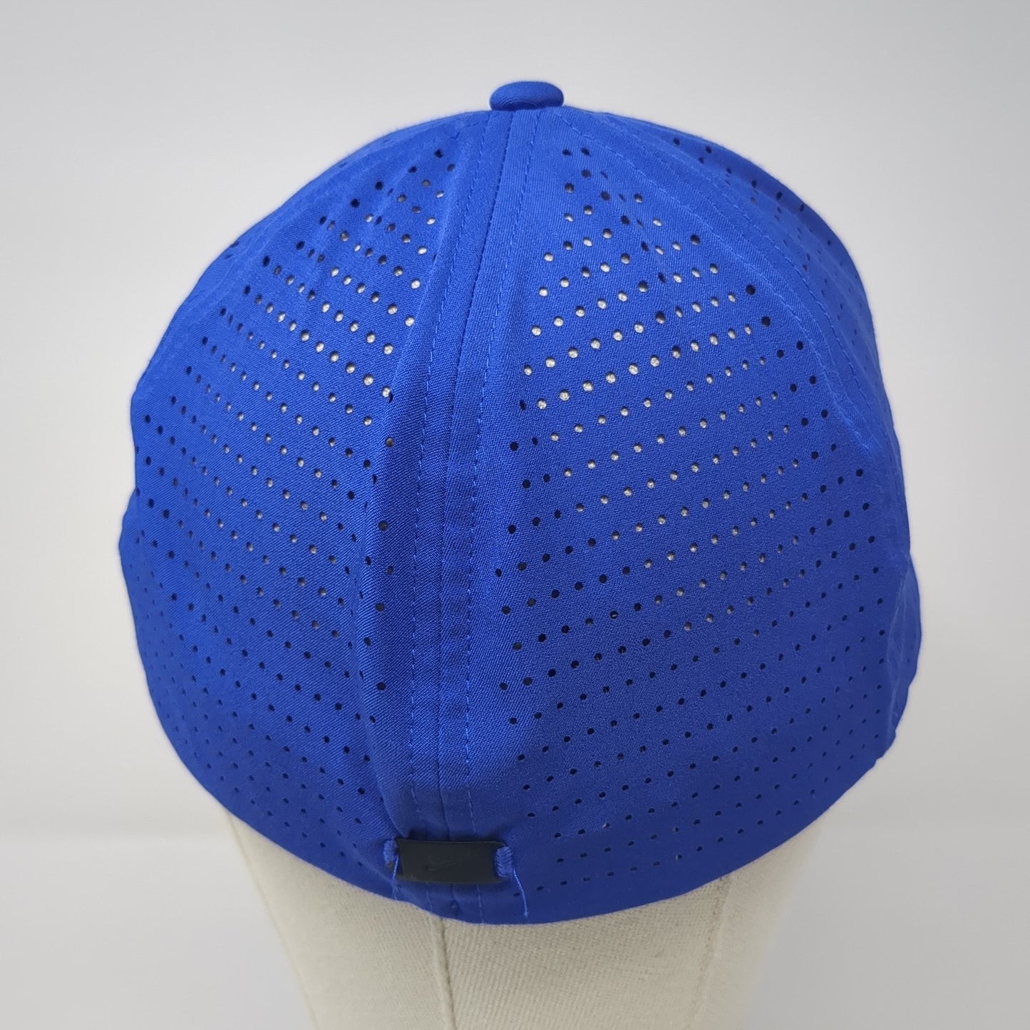 Nike Golf Fitted Hat Blue Large Embroidered Swoosh Laser Cut 6 Panel