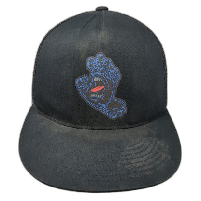 Santa Cruz Trucker Hat Black One Size Mesh Back Snapback Blue Red Screaming Hand