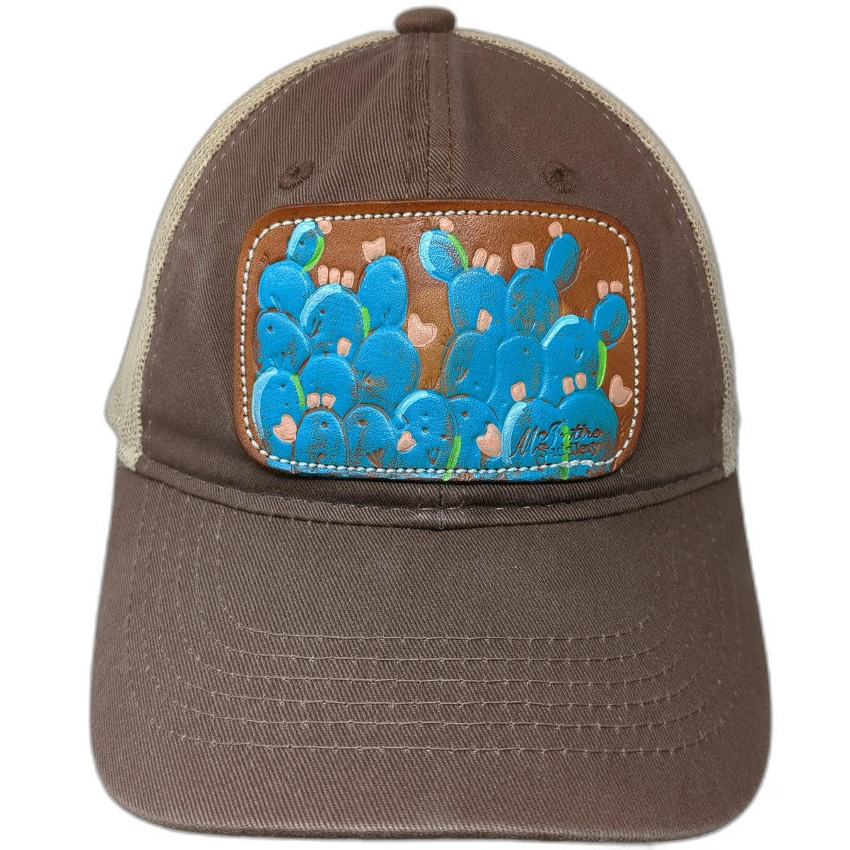 Outdoor Cap Baseball Cap Brown Beige One Size Leather Cactus Patch Mesh Back hat